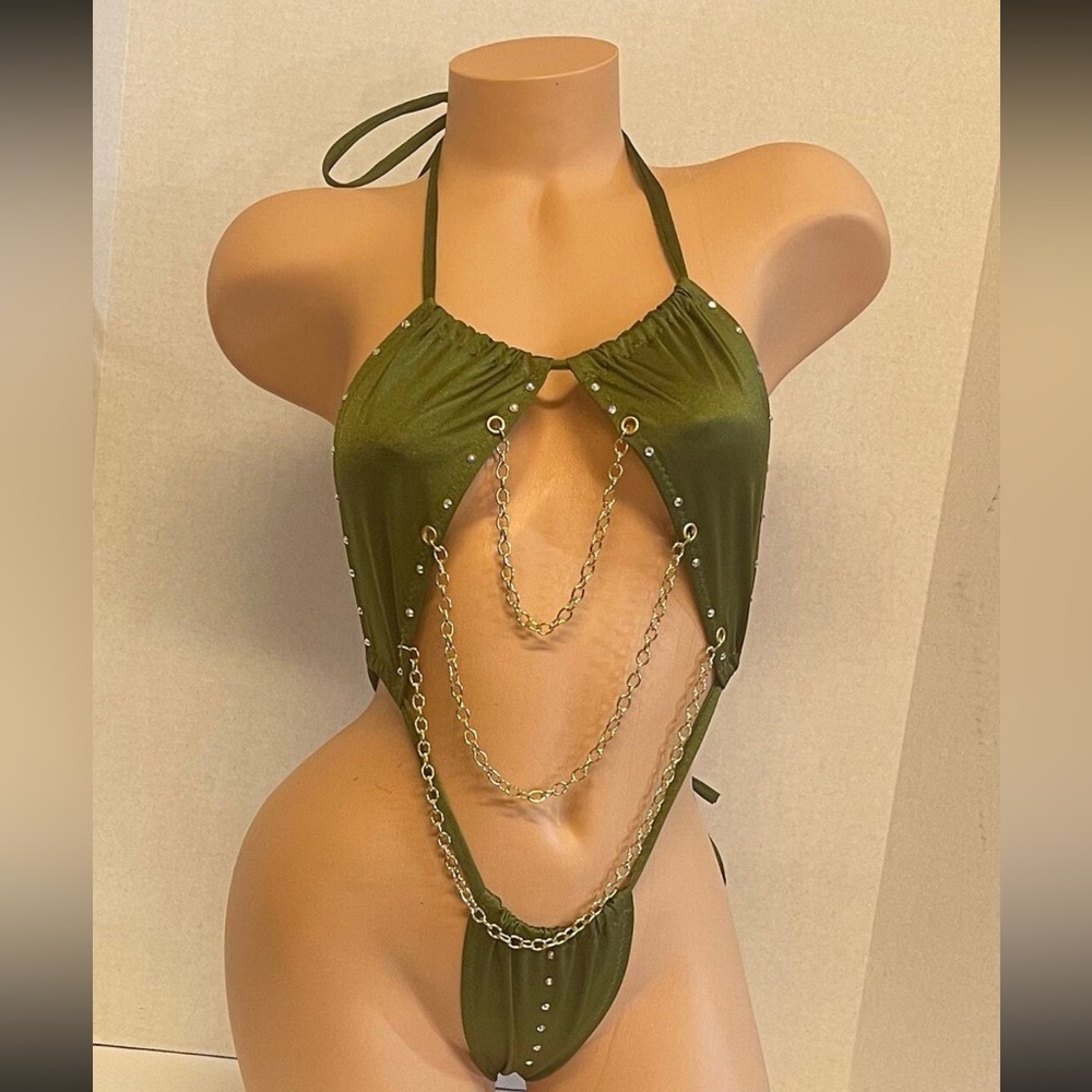 Dancewear- Check out this Sexy Olive Green Two Piece flip Top Slingshot Micro!